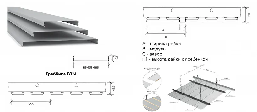 Реечный потолок немецкого дизайна с открытыми стыками АN100А